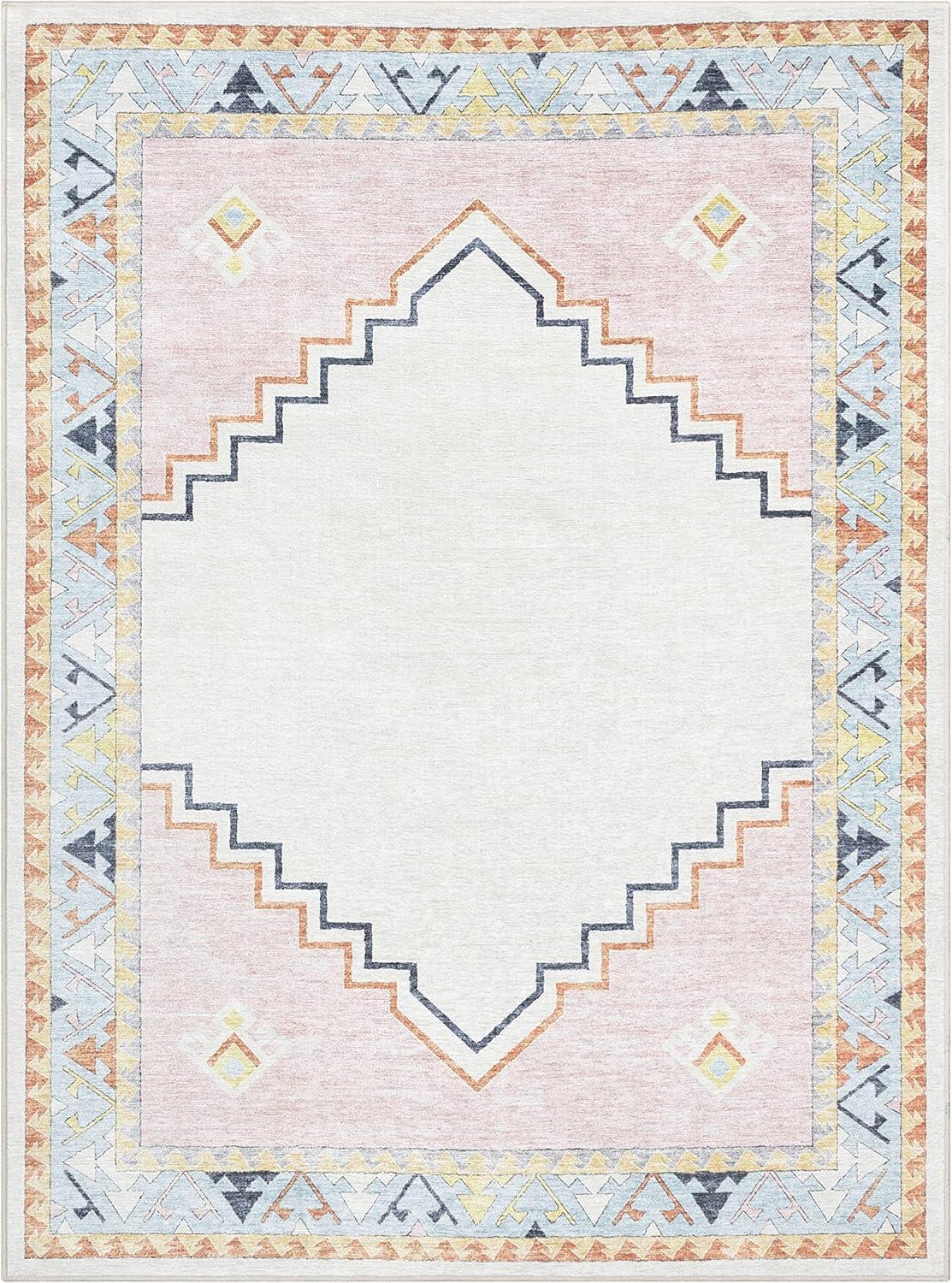 Well Woven Kids Rugs Ethnic Soft Medallion Modern Pink Beige Area Rug