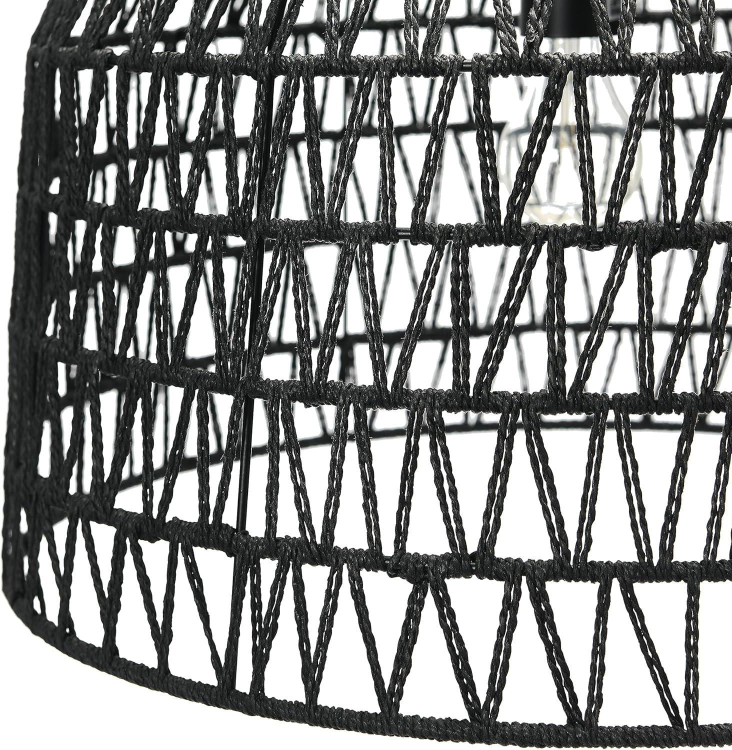 Creative Co-Op Open Weave Metal and Paper Rope Ceiling Light, Black