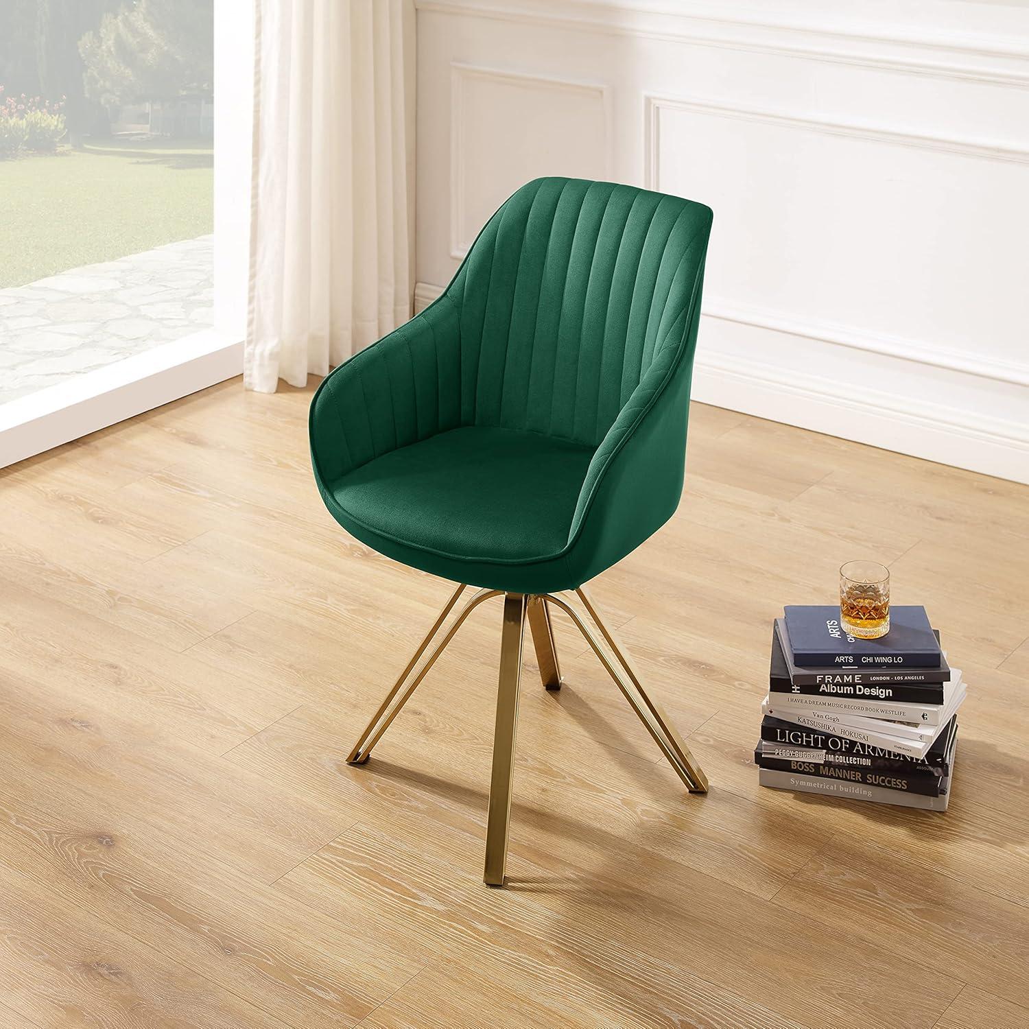 23 in. Green Velvet & Gold Swivel Arm Chair