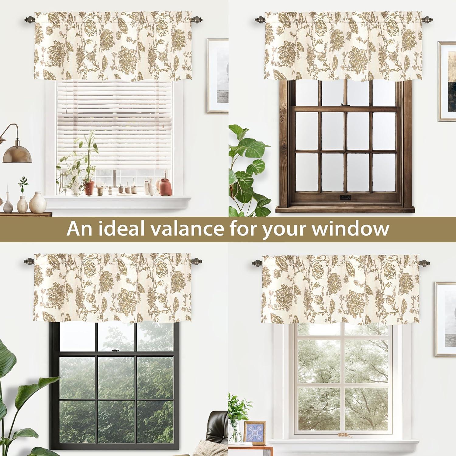 DriftAway Freda Jacobean Floral Linen Blend Blackout Thermal Insulated Energy Saving Privacy Window Curtain Valance Rod Pocket 2 Layers