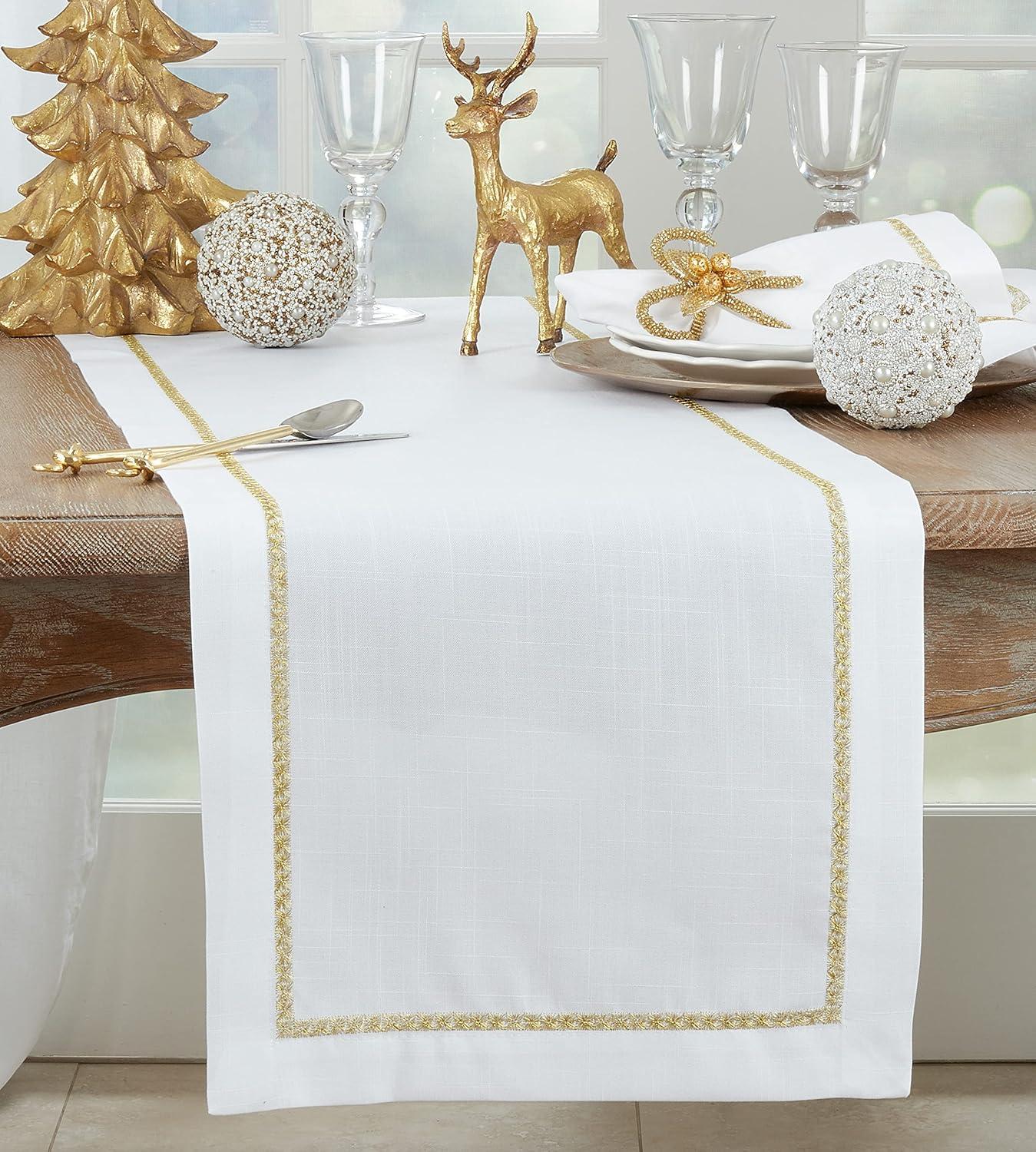 Saro Lifestyle Embroidered Border Dining Table Runner