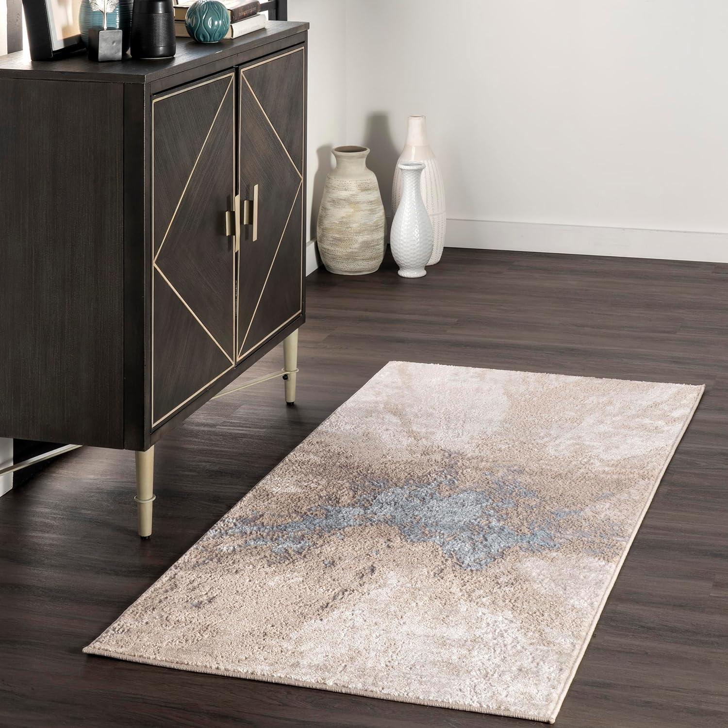 Beige Abstract Synthetic Non-slip Runner Rug, 2' 8" x 8'