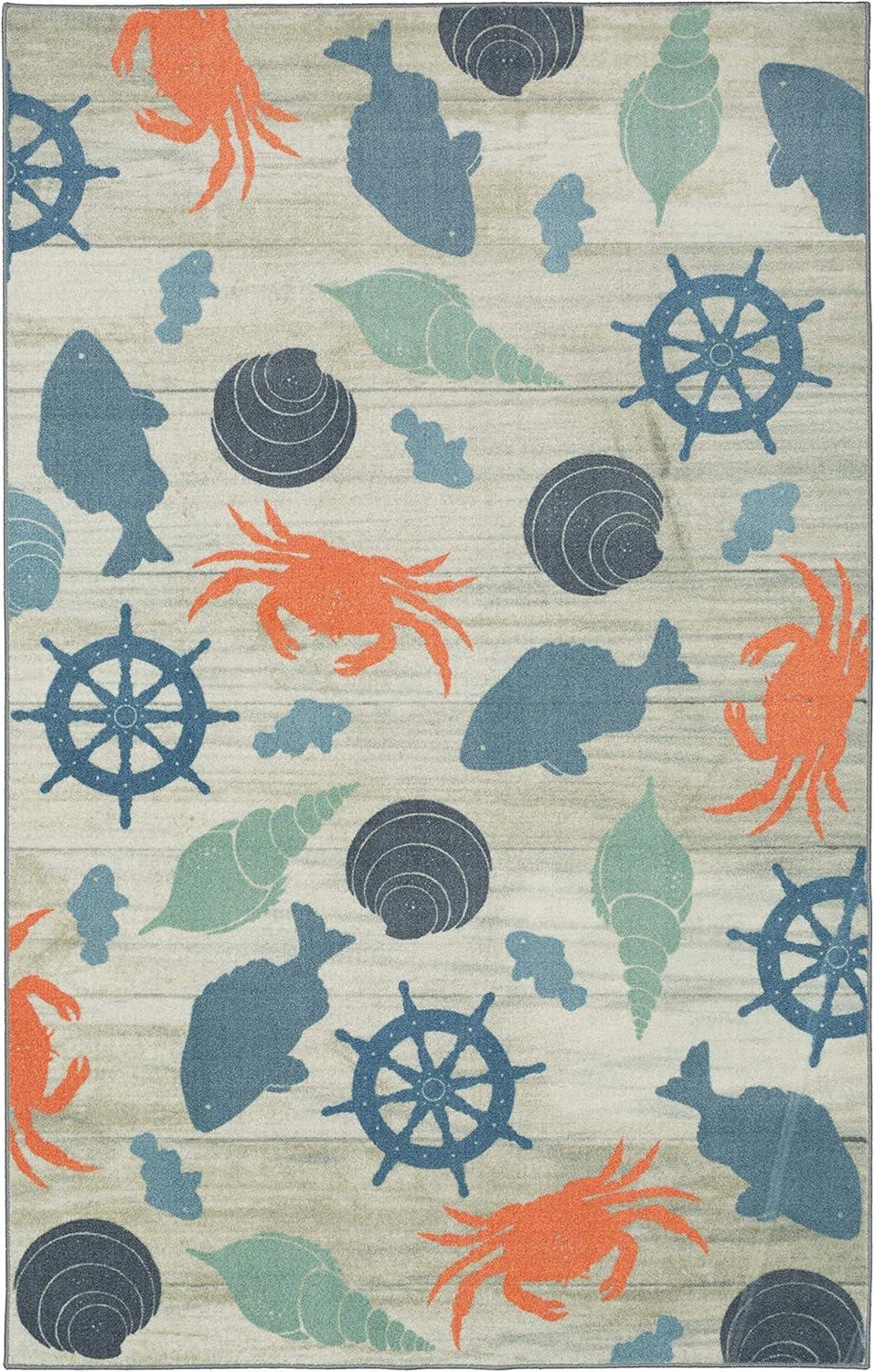 Mohawk Home Prismatic Coastal Otomi Seaside Transitional Nature Coastal Precision Printed Area Rug, 5'x8', Grey & Teal