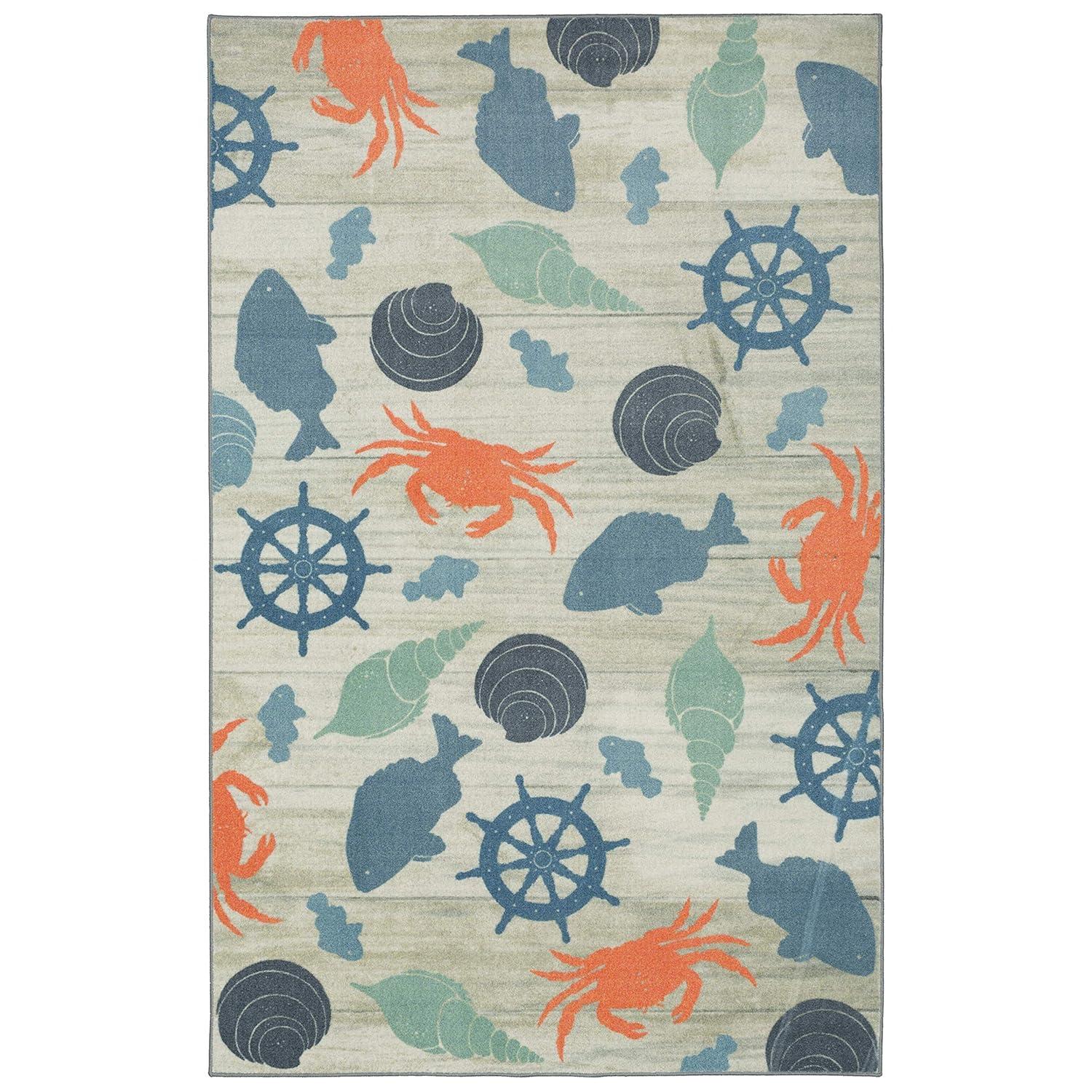 Mohawk Home Prismatic Coastal Otomi Seaside Transitional Nature Coastal Precision Printed Area Rug, 5'x8', Grey & Teal