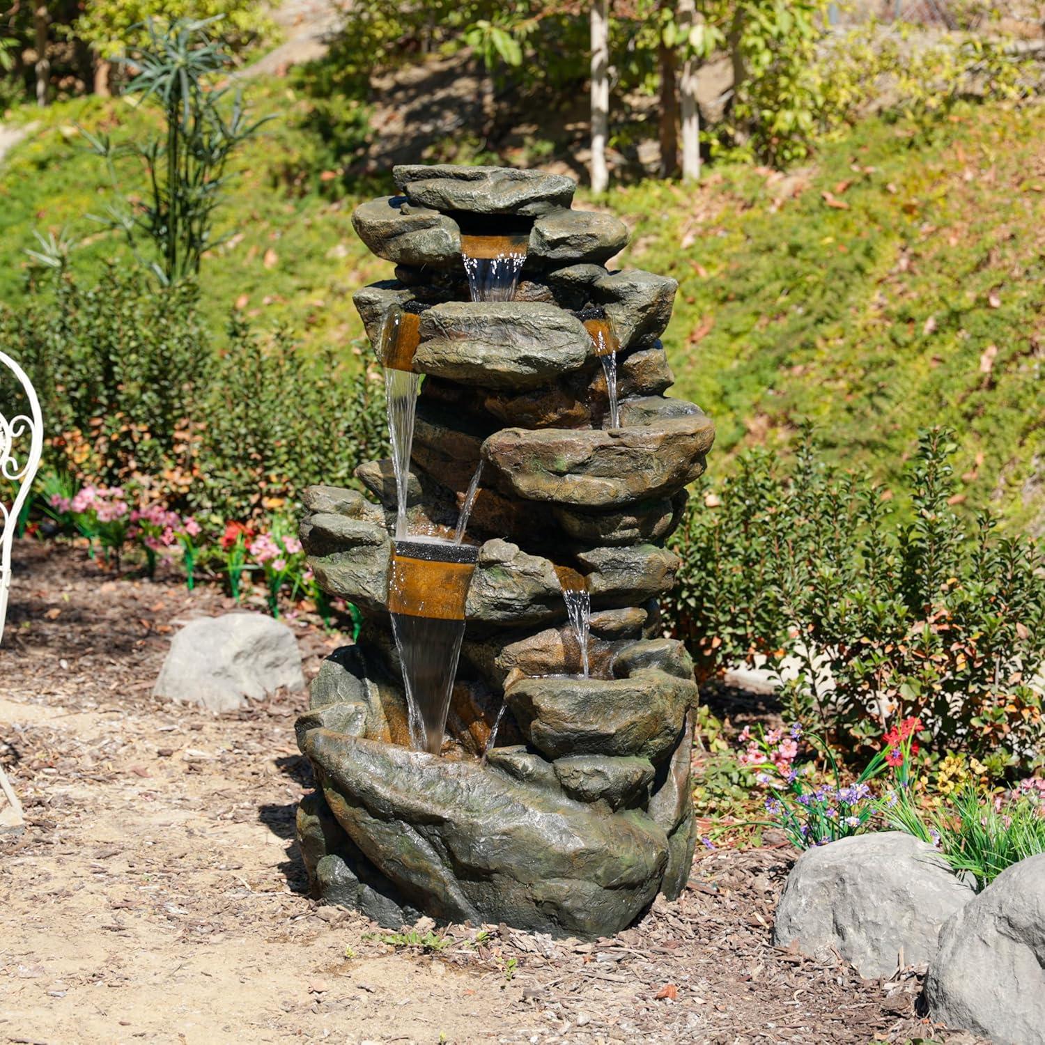 Alpine Corporation 6-Tier Amazonian Water Fountain with LED Lights
