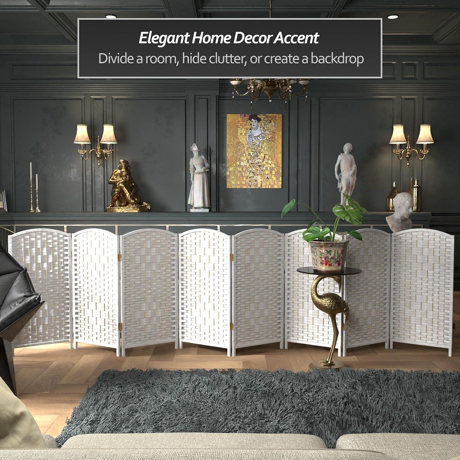 3 ft. Short Diamond Weave Fiber Folding Screen - White - 8 Panel