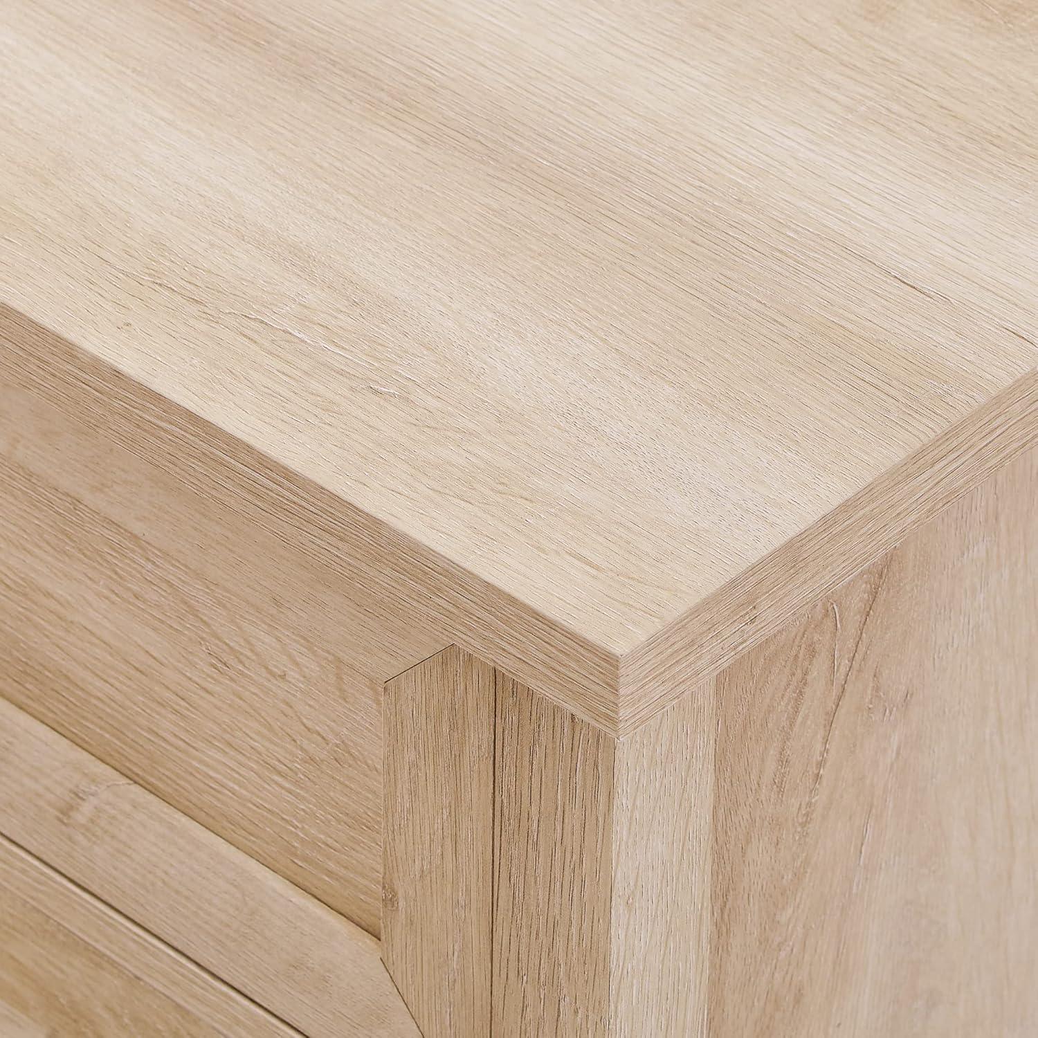 Fontella Transitional 3 Drawer Nightstand White Oak - Saracina Home: Farmhouse Style, MDF, Storage Solution