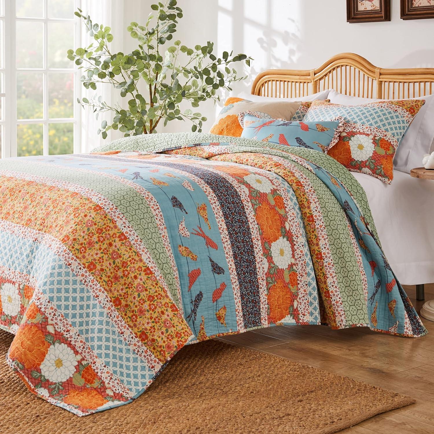 Carlie Blue and Orange Reversible Twin Quilt Set