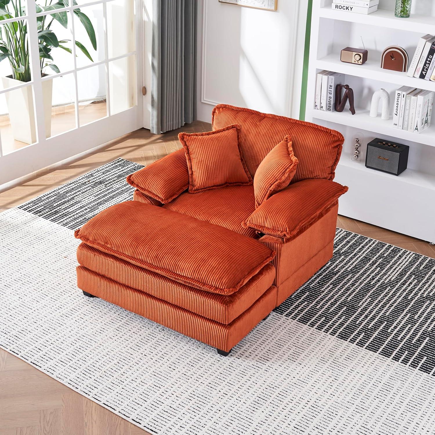 32 Inch Chaise Lounge Accent Chair with Storage, Comfy Chenille Upholstered Sleeper Chair Bed Modern Deep Seat Leisure Recliner Lounger Daybed w/Phone Holder and Side Pockets for Living Room Office