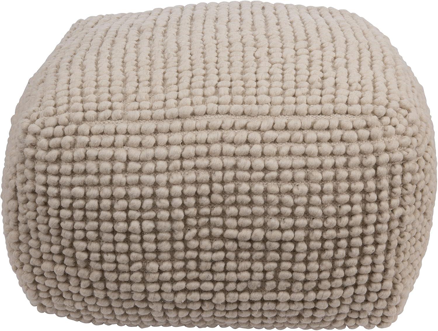 Storied Home New Zealand Square Pouf Gray: Upholstered Ottoman, Wool & Cotton Blend, No Assembly Required