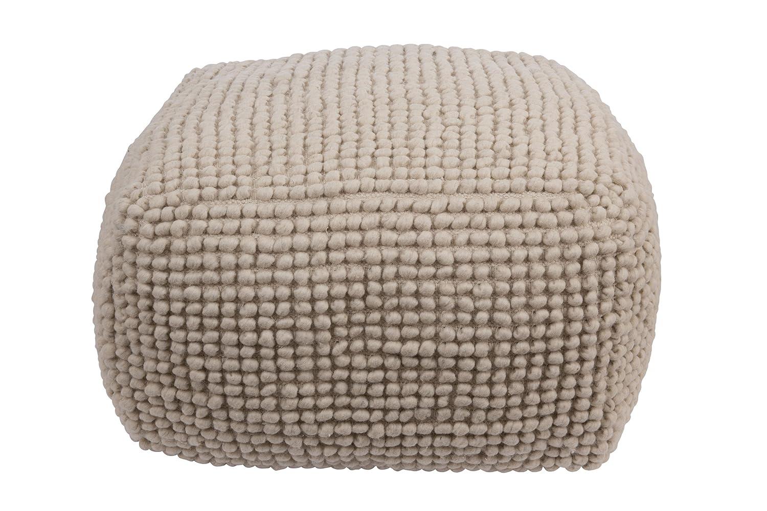 Storied Home New Zealand Square Pouf Gray: Upholstered Ottoman, Wool & Cotton Blend, No Assembly Required
