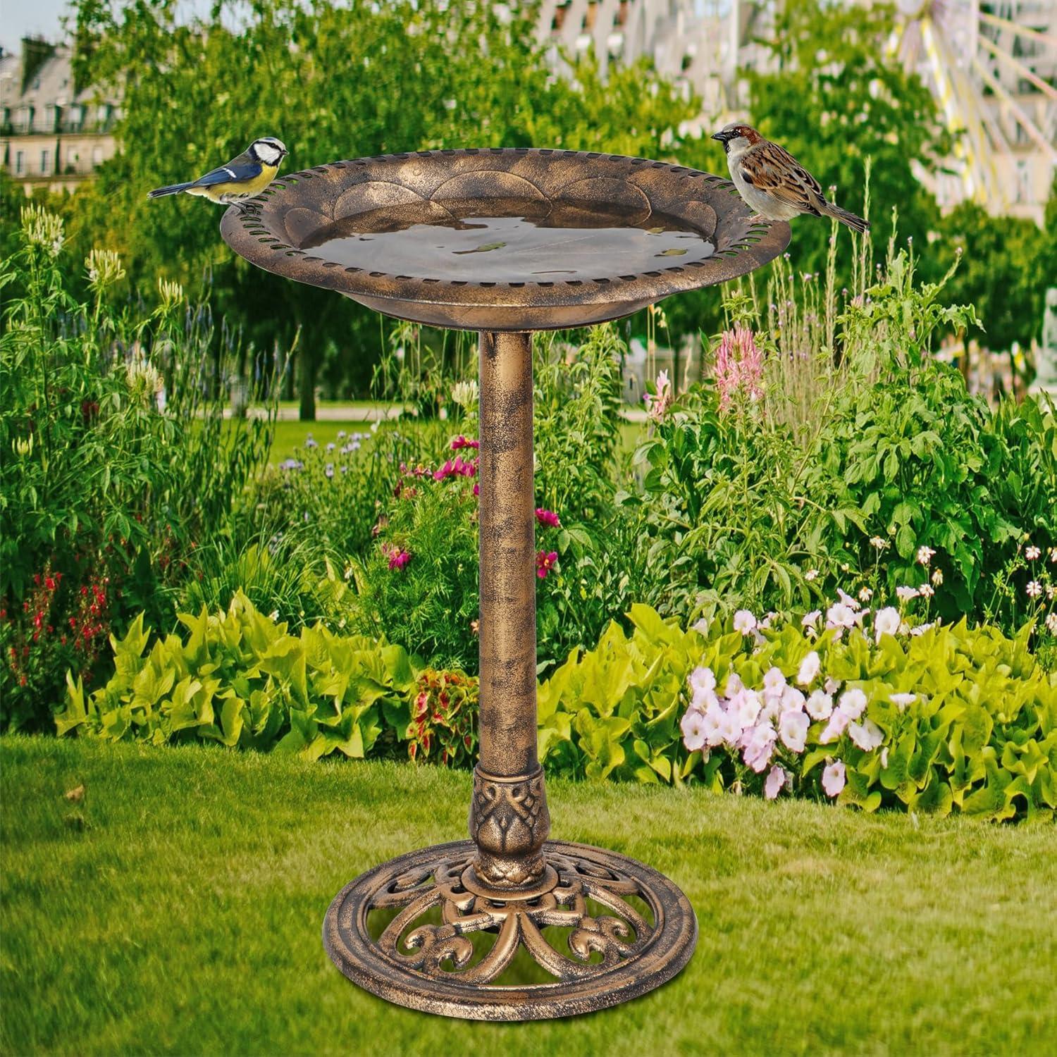 HomGarden 28"H x 20"W Vintage Bird Bath Antique Birdbath Outdoor Garden Backyard Décor, Bronze