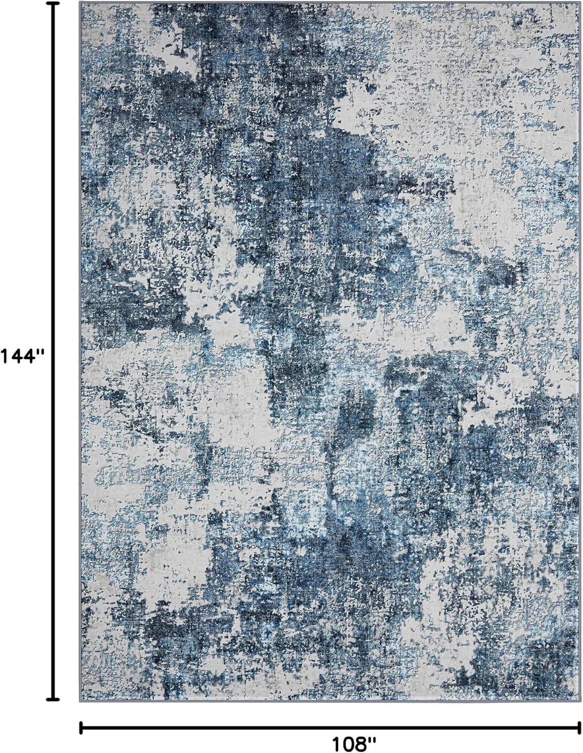 Tzou Washable Area Rug 9x12 Large Modern Abstract Living Room Accent Carpet for Playroom Nursery Room, Non-Slip, Low-Pile, Super Soft(Ink Blue)