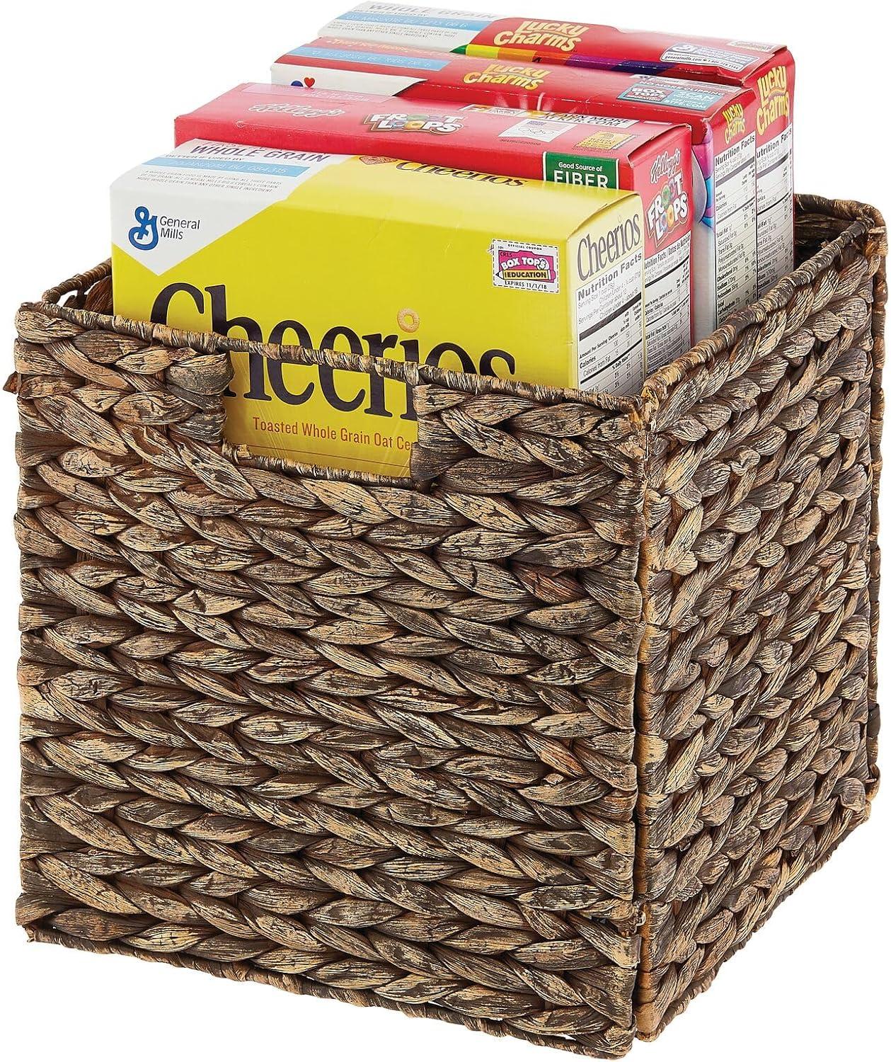 mDesign Woven Hyacinth Kitchen Storage Organizer Basket Bin, 8 Pack, Brown Wash