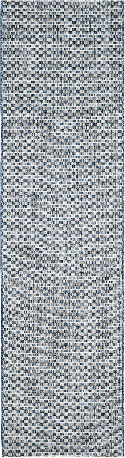 SAFAVIEH Courtyard Blair Checkered Indoor/Outdoor Runner Rug, Blue/Light Grey, 2'3" x 6'7"