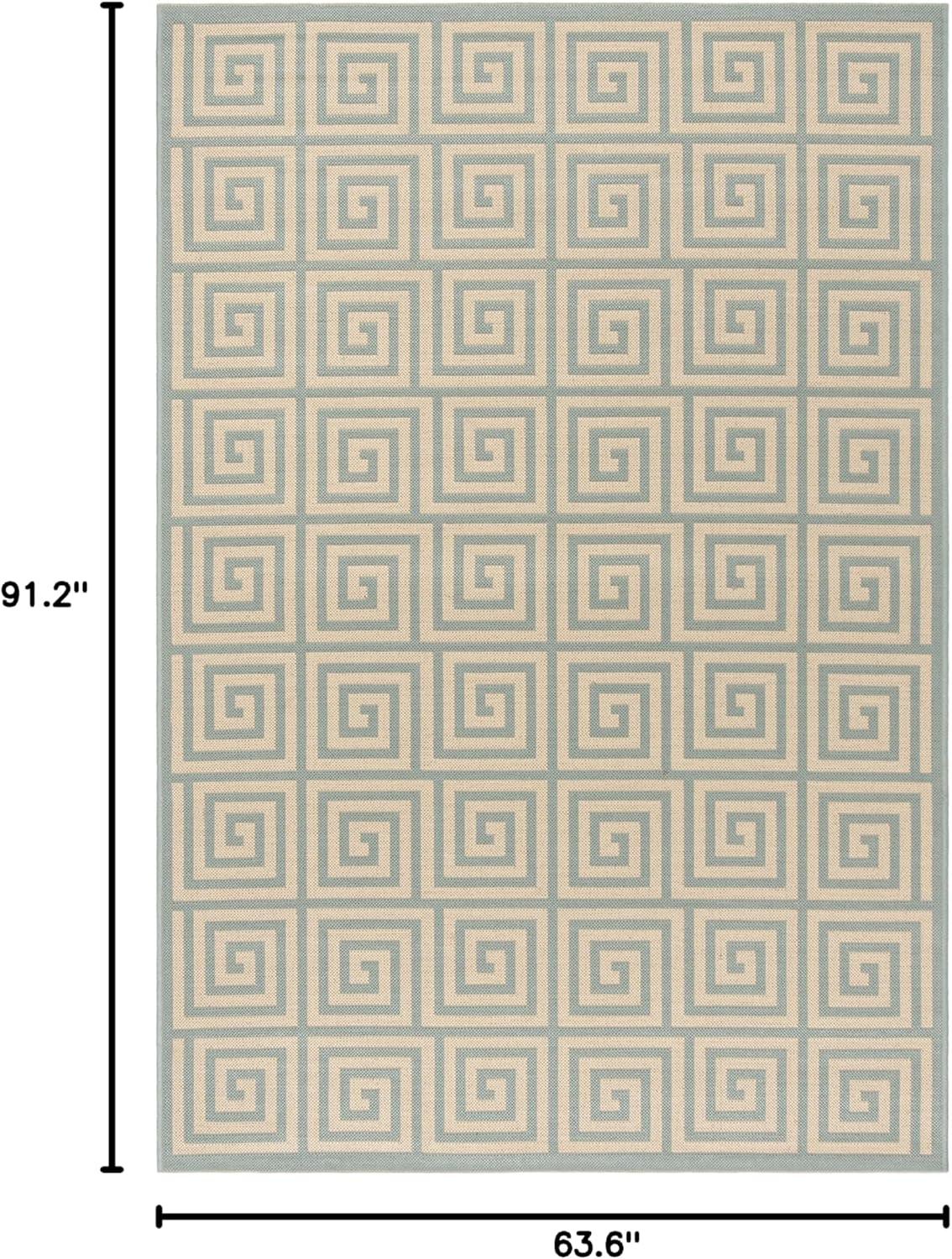 Linden LND129 Power Loomed Area Rug - Cream/Aqua - 5'3"x7'6" - Safavieh