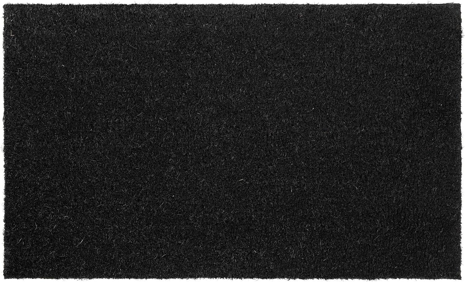 Solid Black Natural Coir 18" x 30" Outdoor Doormat with Non-Slip Backing