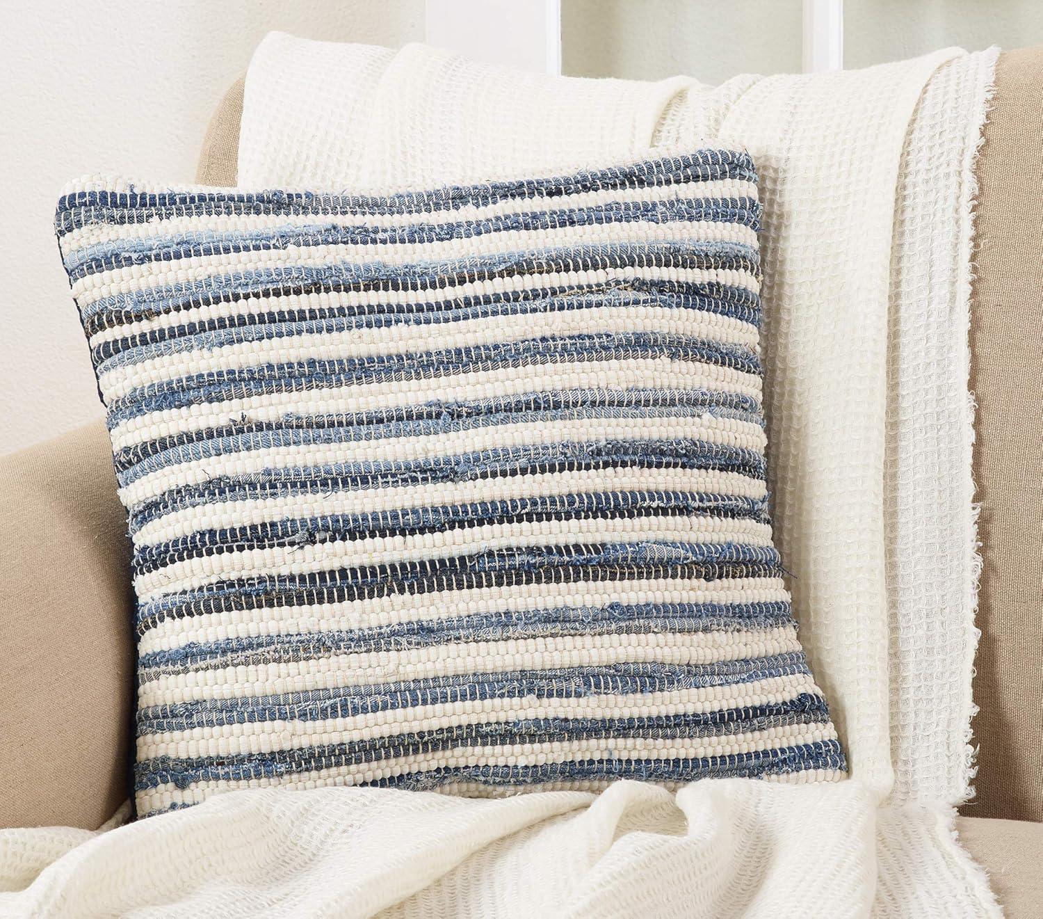 Denim Stripes Modern 18" Cotton Square Throw Pillow