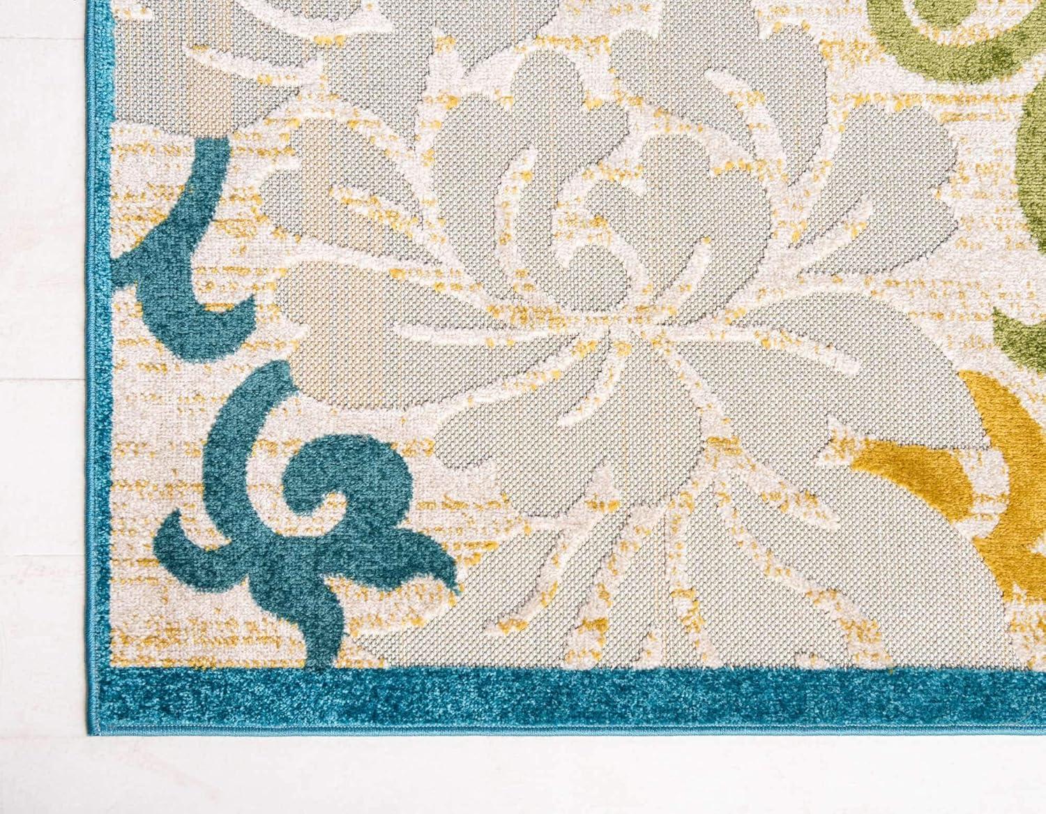 Unique Loom Outdoor Botanical Collection Area Rug - Savannah (4' 1" x 6' 1" Rectangle Blue/Cream)