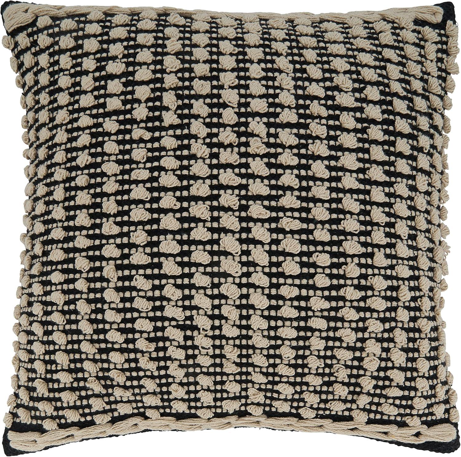 Knotted Square 27" Black & White Cotton Pillow Cover