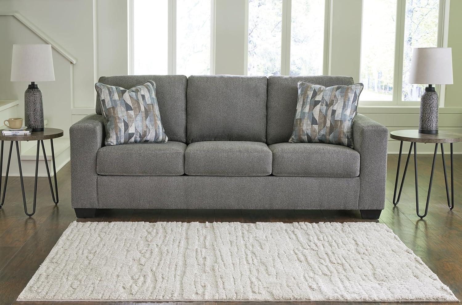 Ashley Furniture Deltona Graphite Sofa with Decorative Accent Pillows