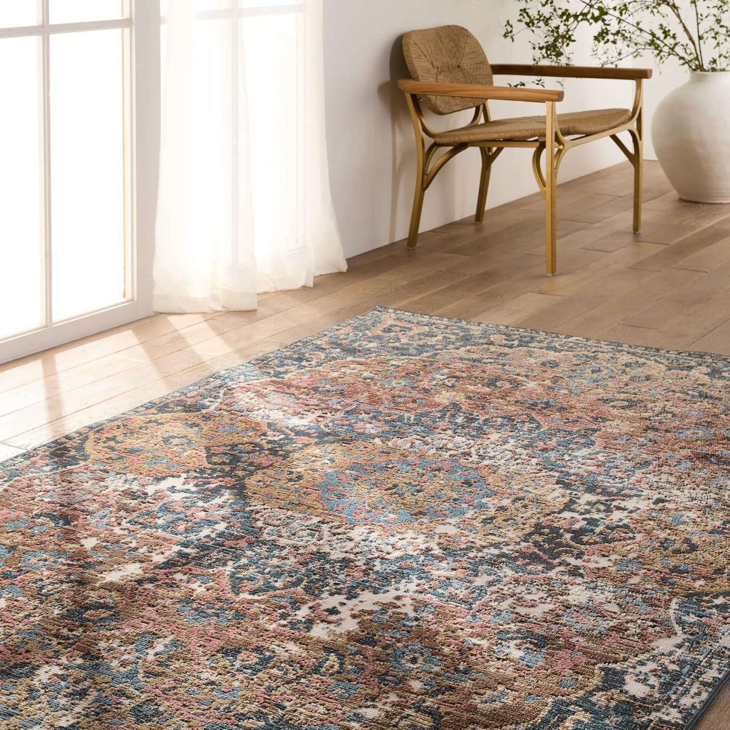 Akela Dark Blue and Multicolor Medallion Runner Rug