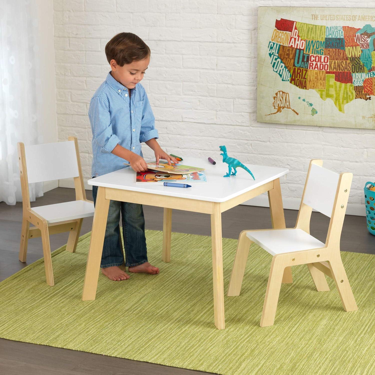 KidKraft Children's Modern Table and Chair Set, White & Natural