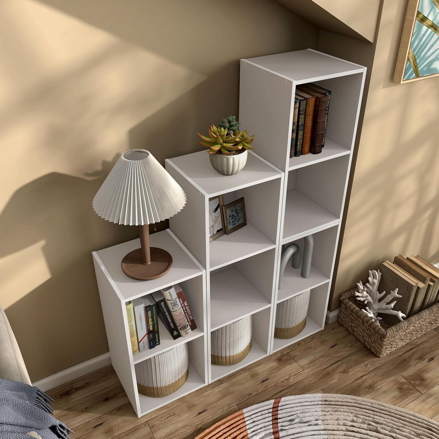 24/7 Shop At Home 35.27" Silkpath Modern 3 Cube Stackable and Modular Bookcase Greige