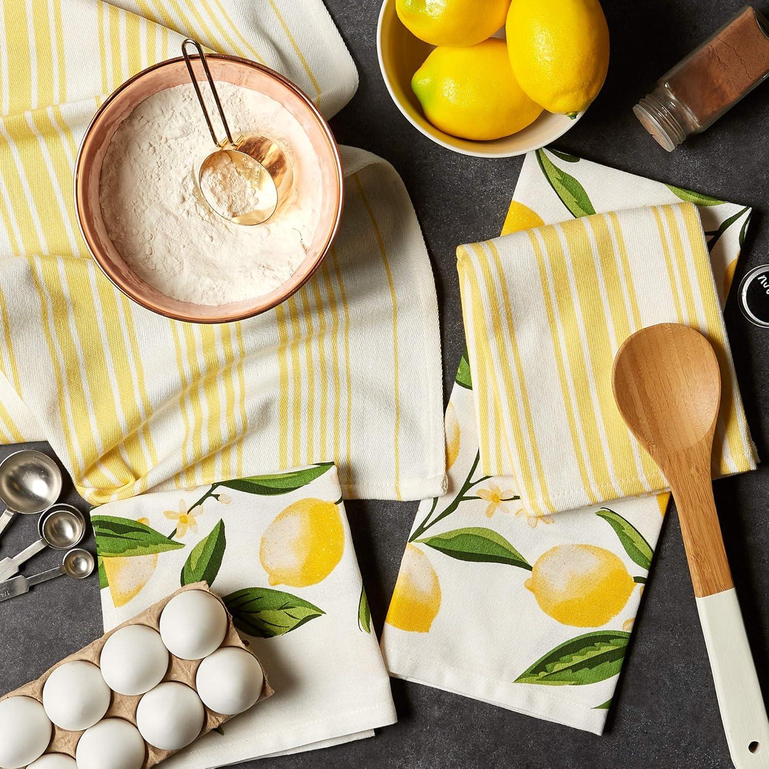 Lemon Bliss Cotton Kitchen Dishtowel Set, 18x28", 4 Pieces