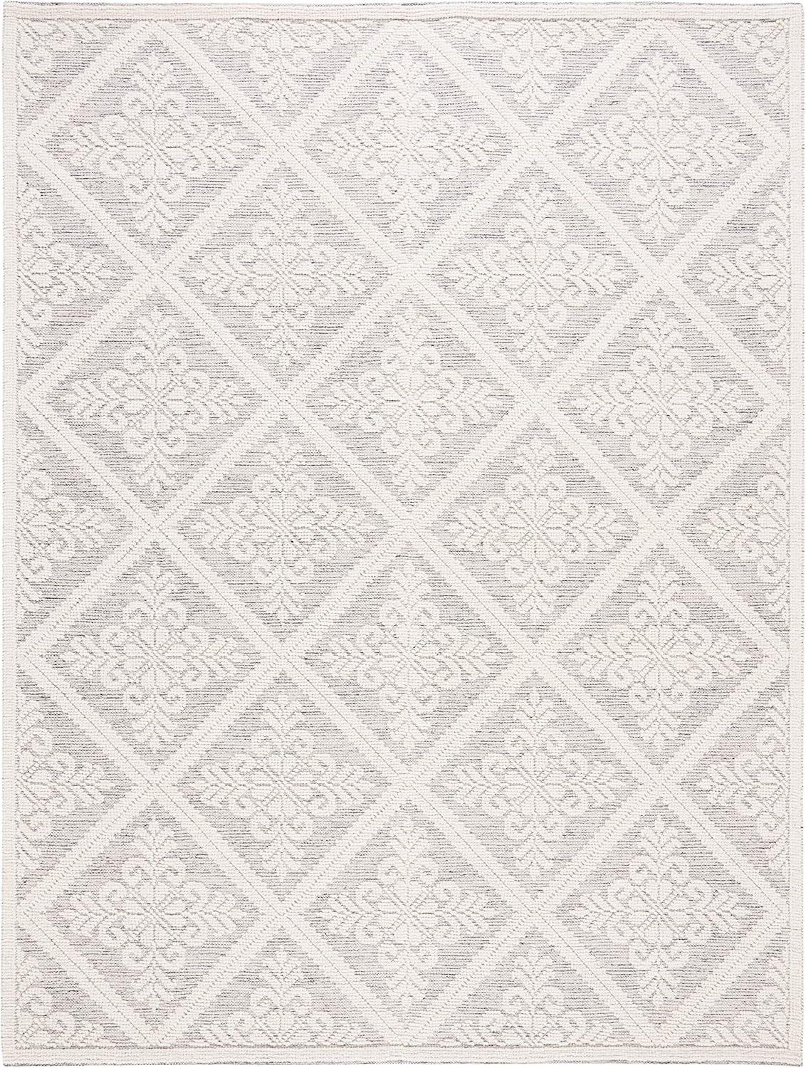 SAFAVIEH Vermont Trinity Floral Geometric Wool Area Rug, Ivory/Grey, 9' x 12'