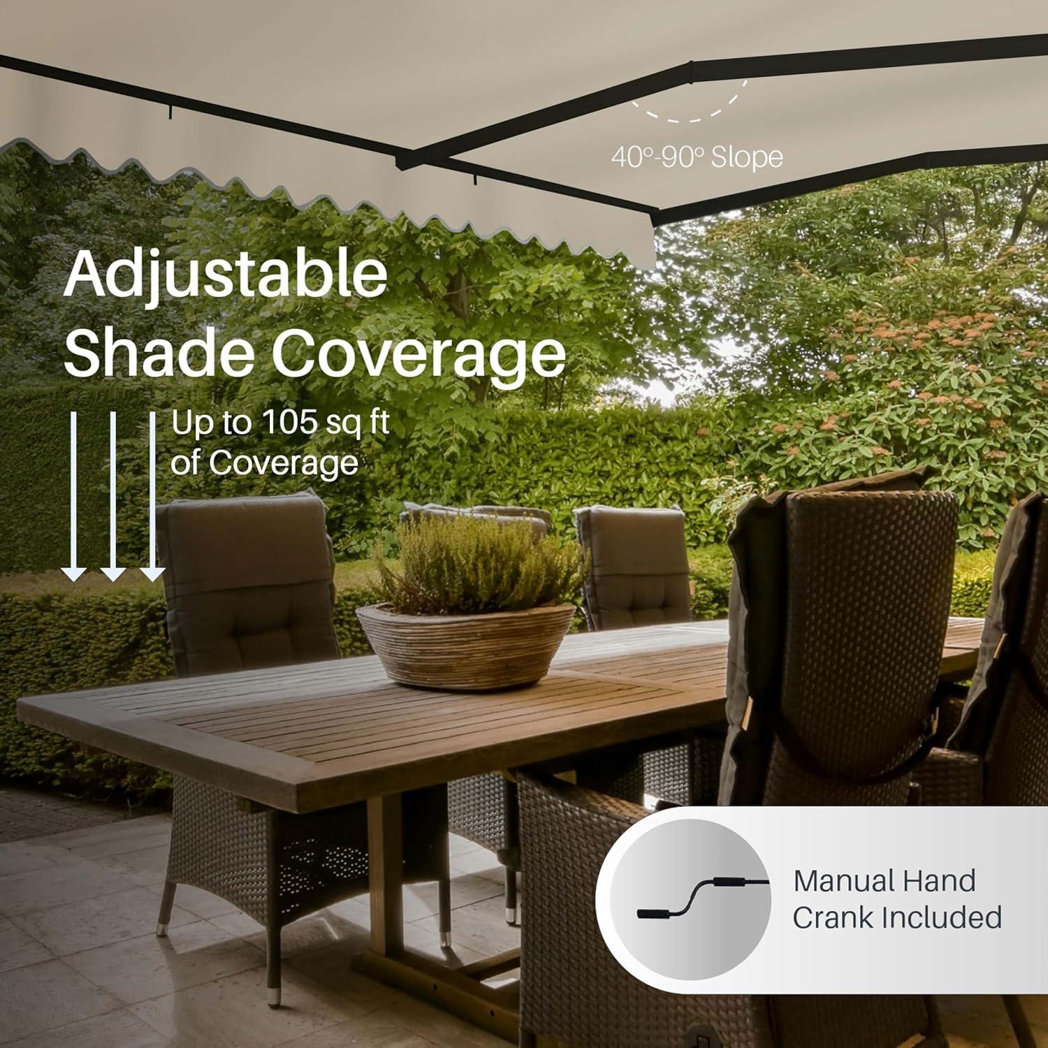 Retractable Home Patio Awning | Deck Canopy |UV Protection Sunshade | Manual Black Frame | Upgraded 2024