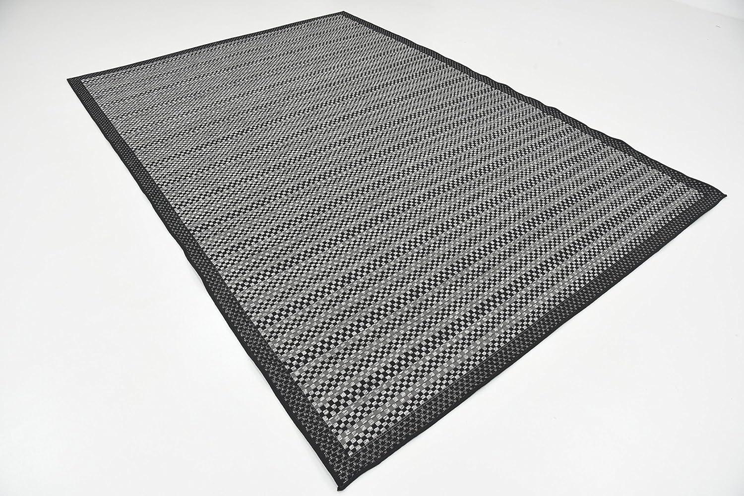 Unique Loom 6' 0 x 9' 0 Gray Outdoor Border Checkered Area Rug