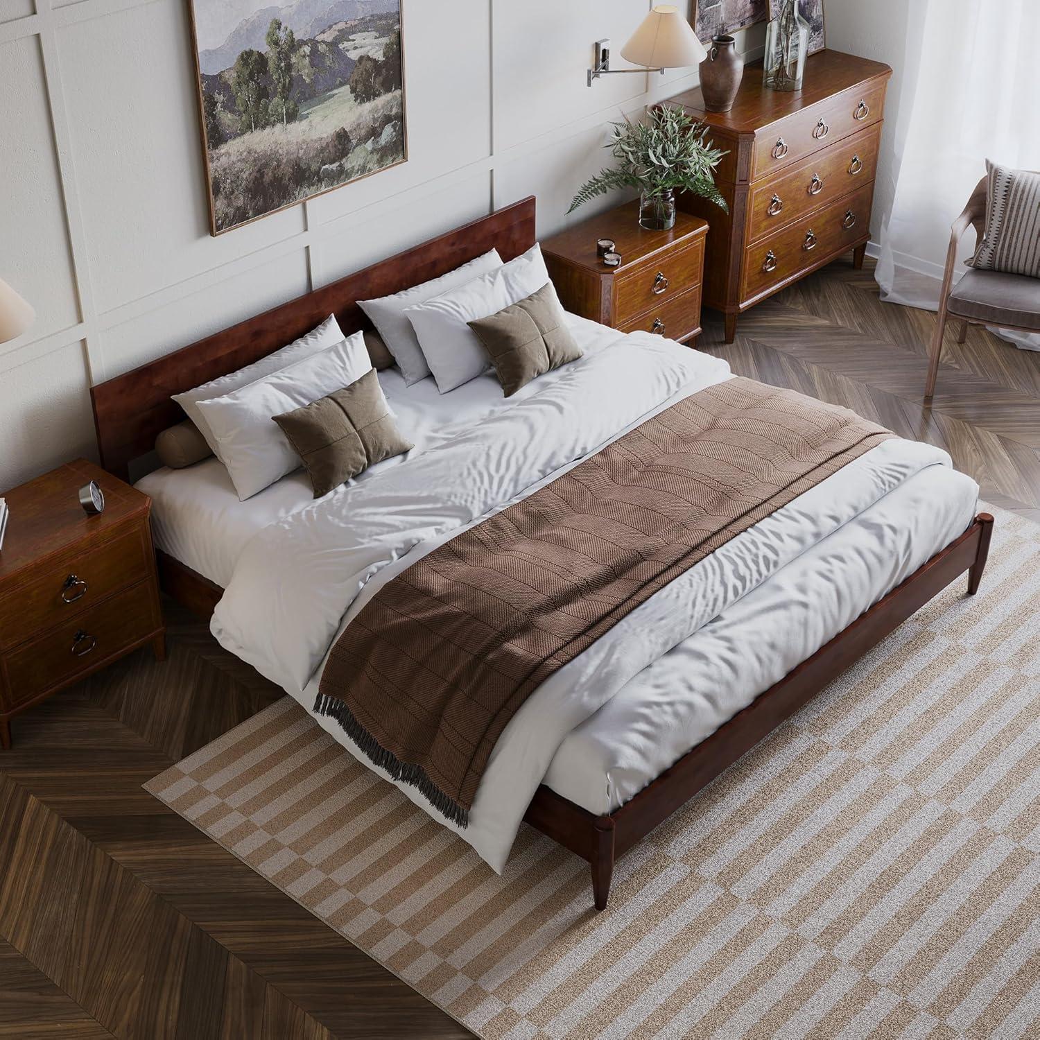 AFI Aria King Modern Solid Wood Low Profile Platform Bed, Walnut
