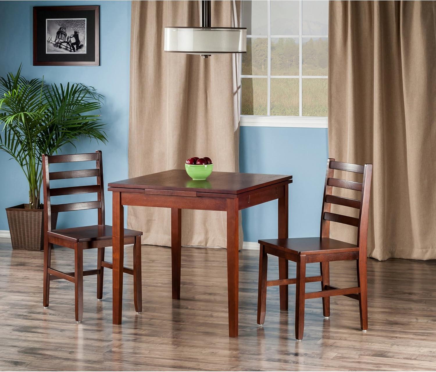 Winsome Trading  Pulman Extension Table with 2 Ladder Back Chairs Set - Walnut