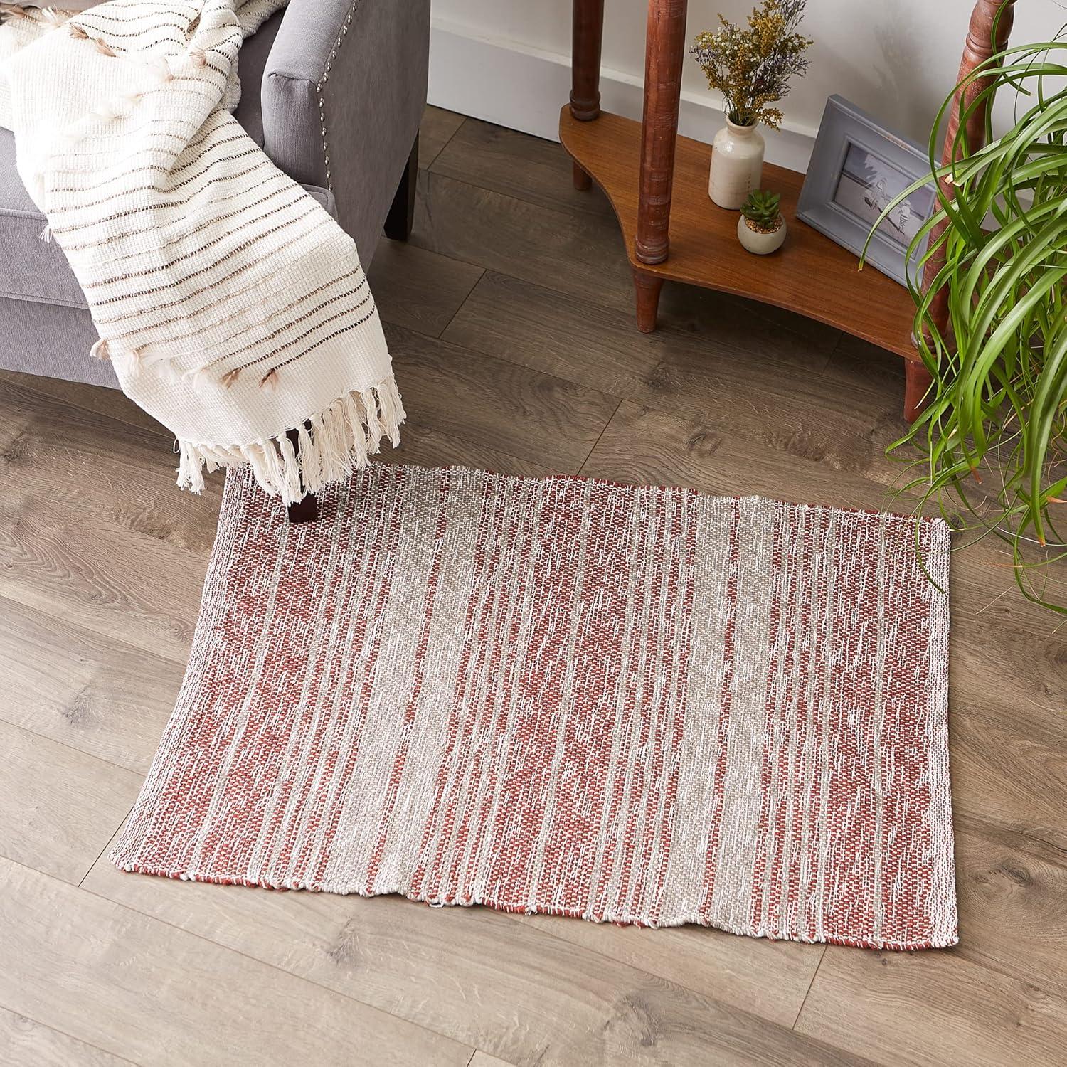 Variegated Cinnamon Stripe Handwoven Recycled Cotton Yarn Rug 2x3 Ft