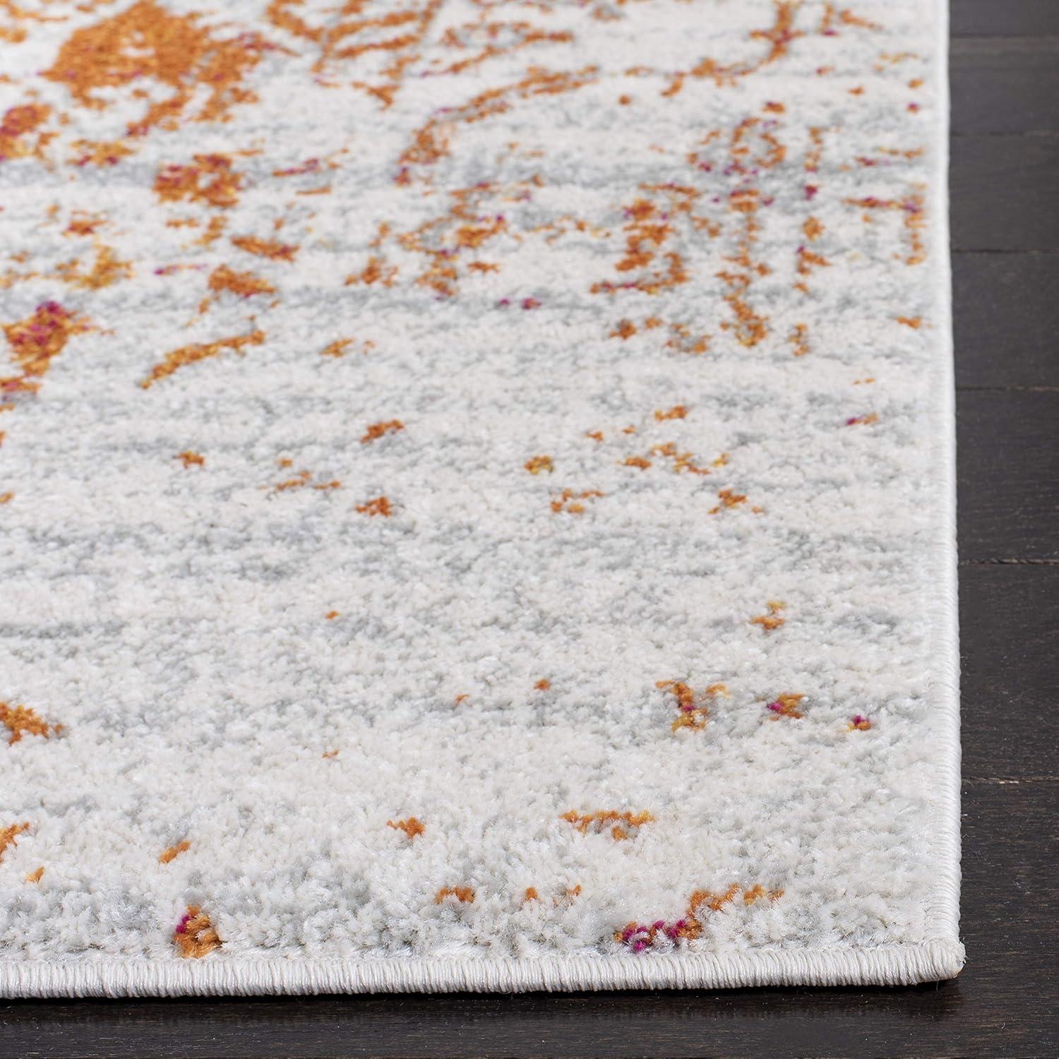 Ivory and Orange Rectangular Synthetic Area Rug