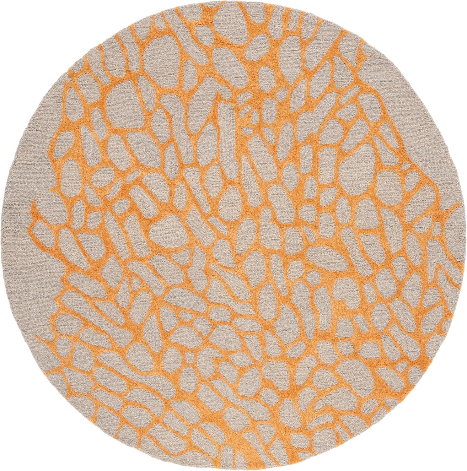 Blossom BLM695 Hand Hooked Indoor Area Rug - Grey/Orange - 6' Round - Safavieh