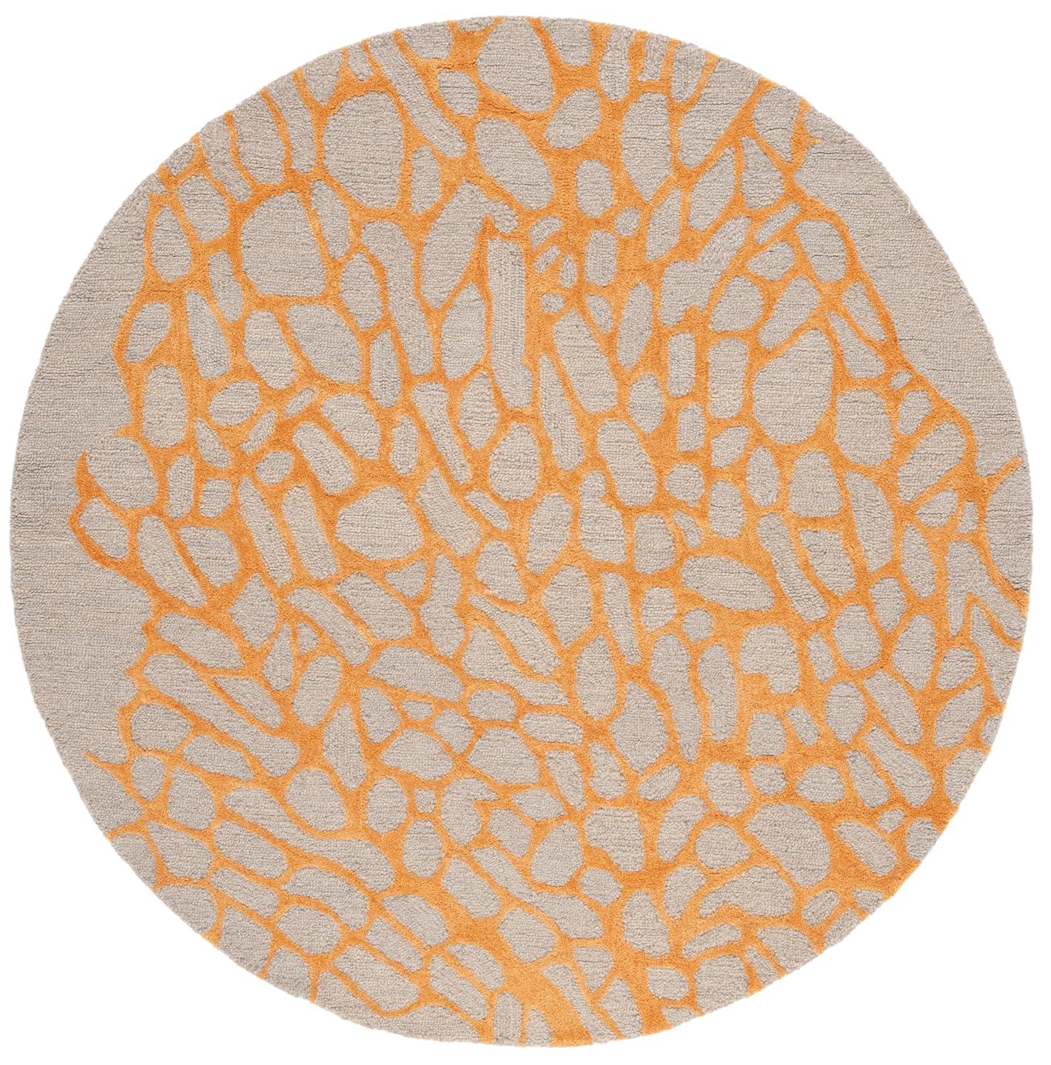 Blossom BLM695 Hand Hooked Indoor Area Rug - Grey/Orange - 6' Round - Safavieh