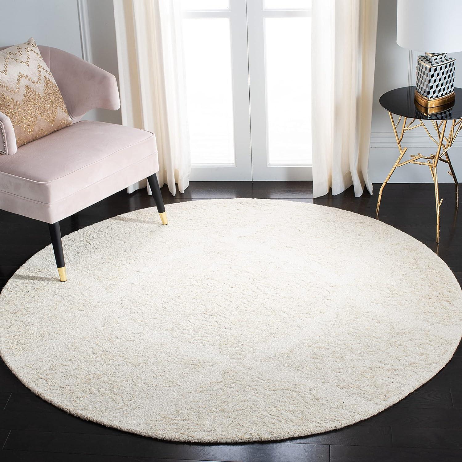 Abstract ABT279 Handmade Tufted Area Rug - Beige/Grey - 6' X 6'  Round - Safavieh