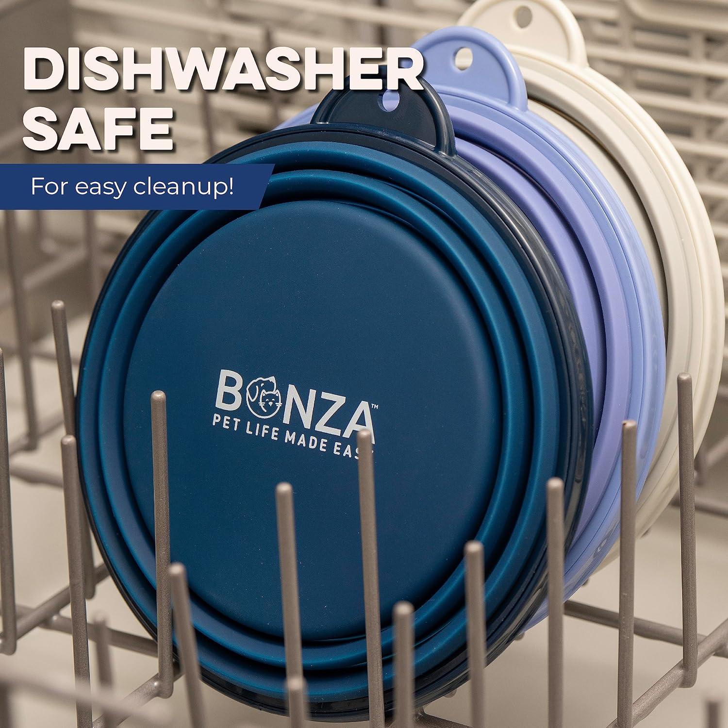 Bonza by Leash Boss Collapsible Dog Slow Feeder Bowl, Portable Silicone Travel Bowl for Food & Water, Slow Eating for Large, Medium, & Small Sized Breeds, Anti-Choking, BPA-Free, Dishwasher Safe