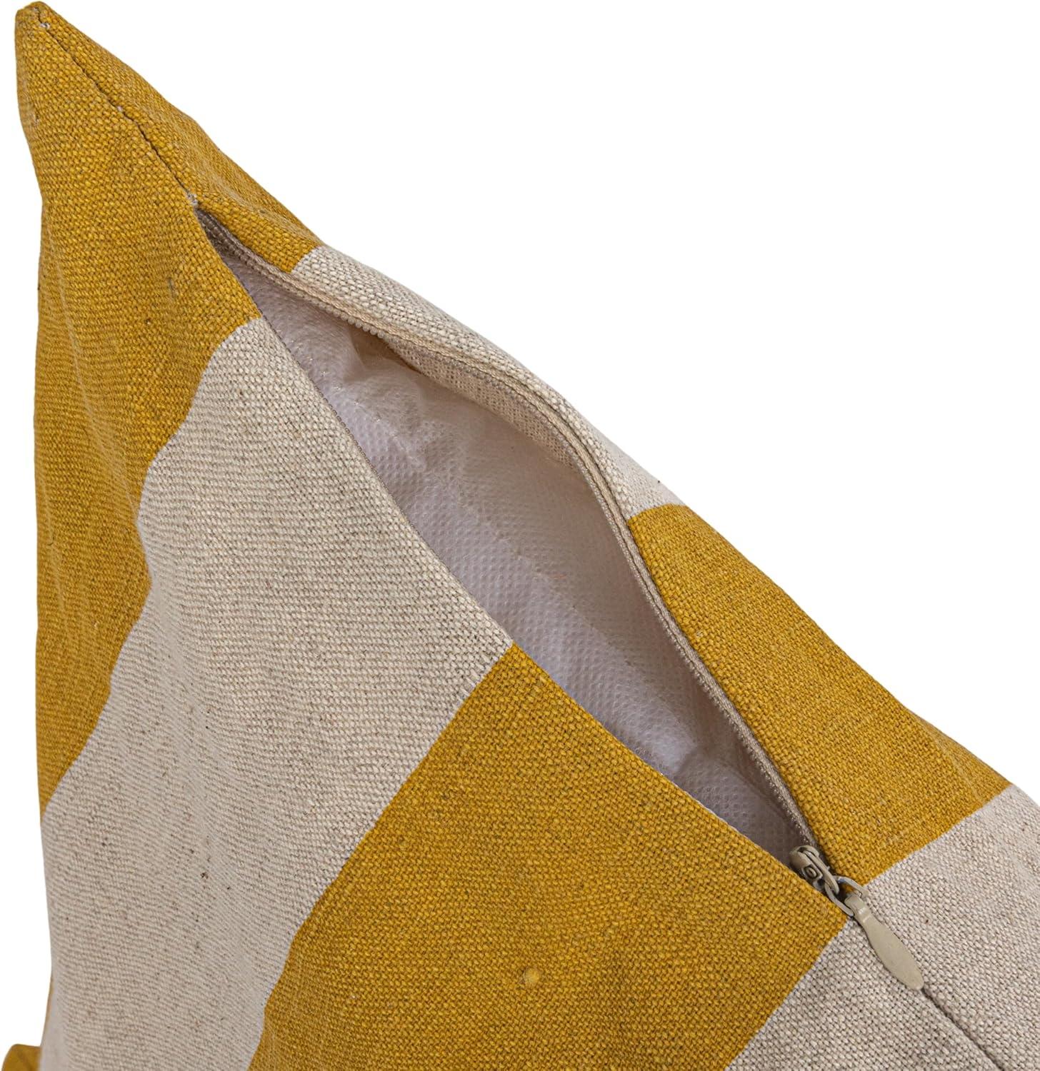 Yellow and Natural Cotton Linen Striped Square Pillow