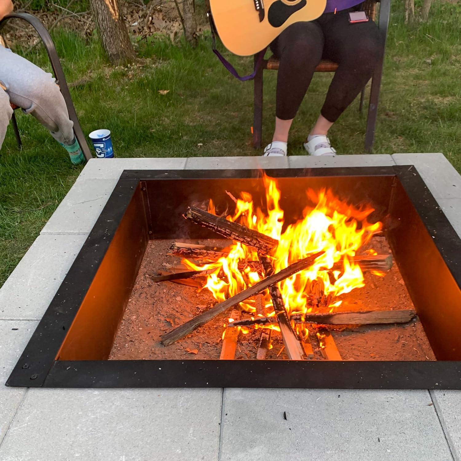 Sunnydaze Outdoor Heavy-Duty Steel Portable Above Ground or In-Ground Square Fire Pit Liner Ring - 36" - Black