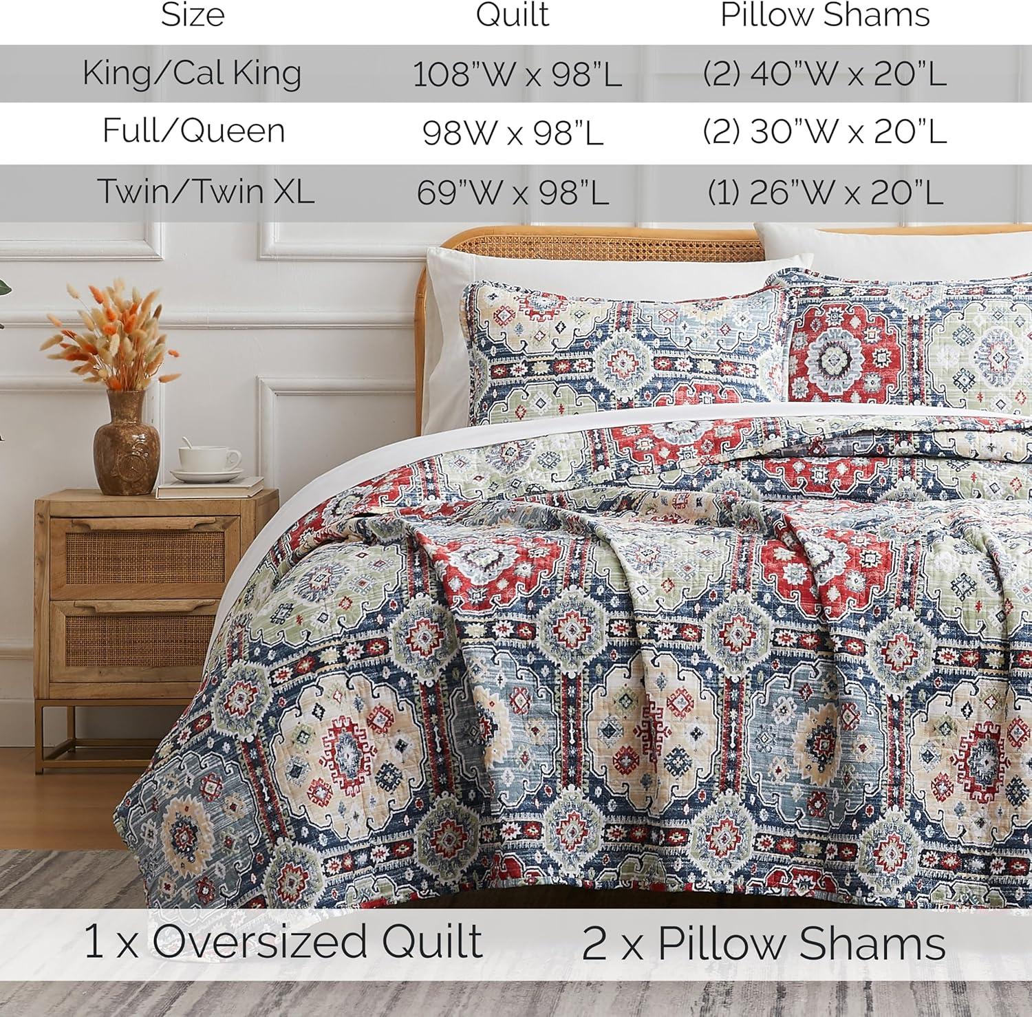 Southshore Fine Living Kilim Oversized 3-Piece Quilt Set with Shams