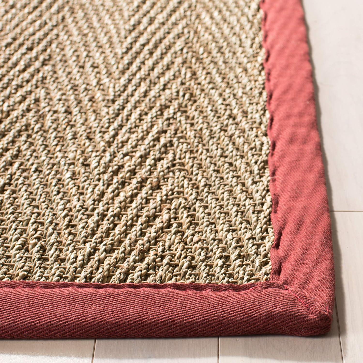 Natural and Red Herringbone Seagrass Area Rug