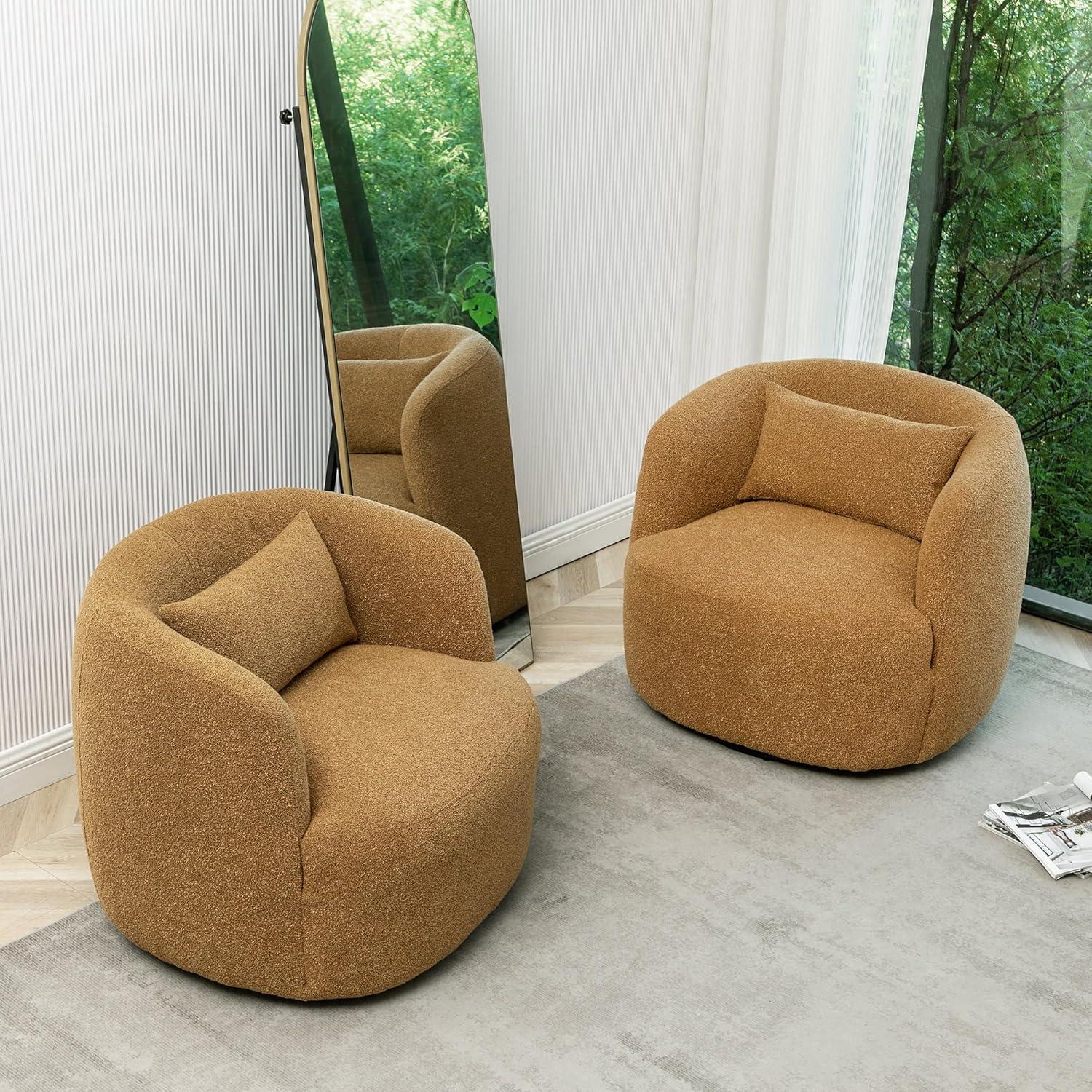 Bruschi 34" Wide Boucle Polyester Upholstered Swivel Armchair