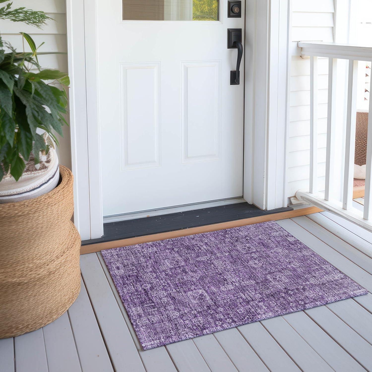 Purple Rectangular Machine-Washable Synthetic Area Rug