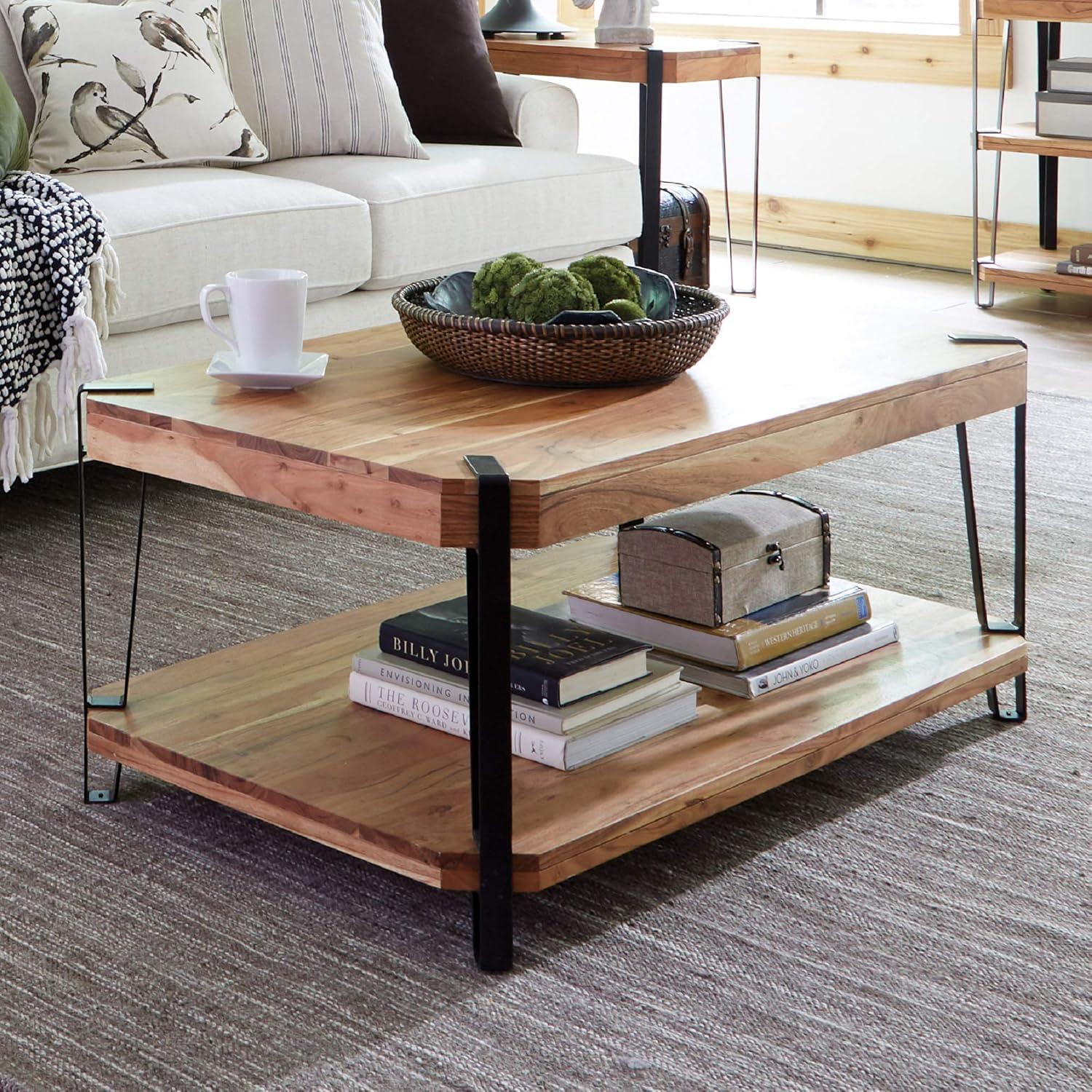 Alaterre Furniture Ryegate Live Edge Solid Wood Coffee Table Metal and Wood