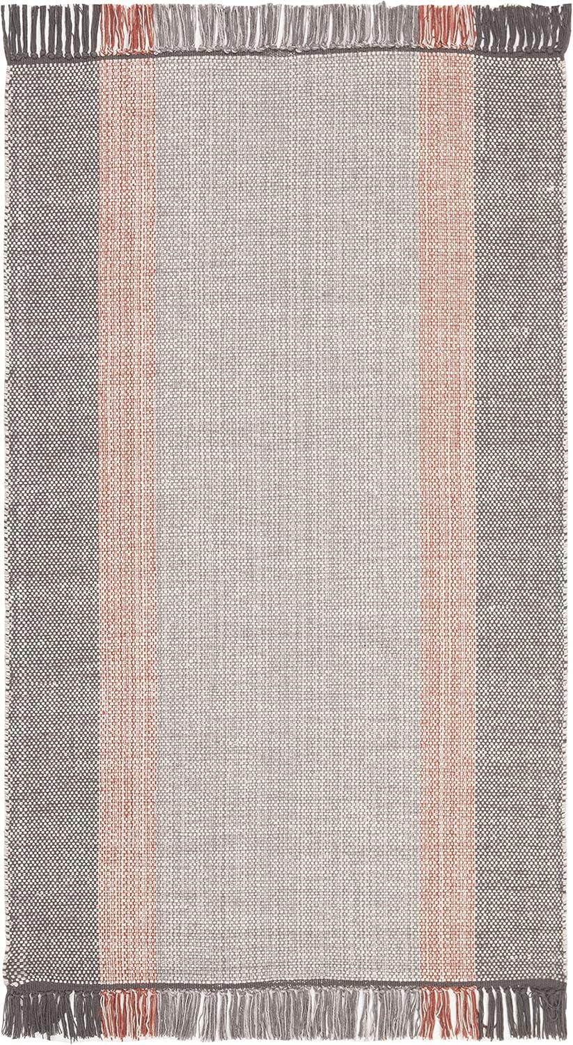 Terracotta & Grey Hand-Woven Cotton Boho Farmhouse Rug - 3' x 5'