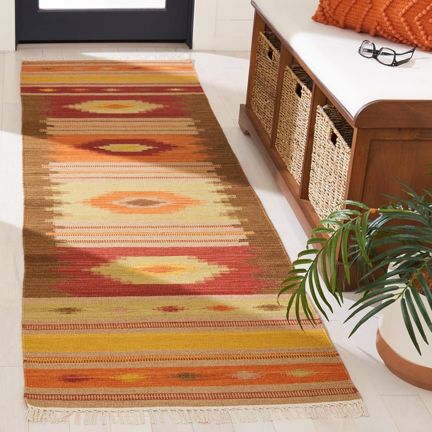 Kilim NVK176 Hand Woven Indoor Runner - Brown/Multi - 2'3"x6' - Safavieh