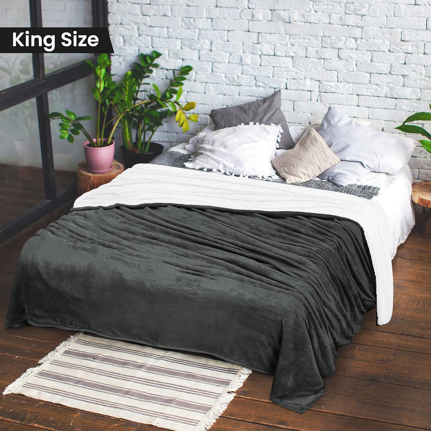 King Size Gray Reversible Sherpa Fleece Blanket